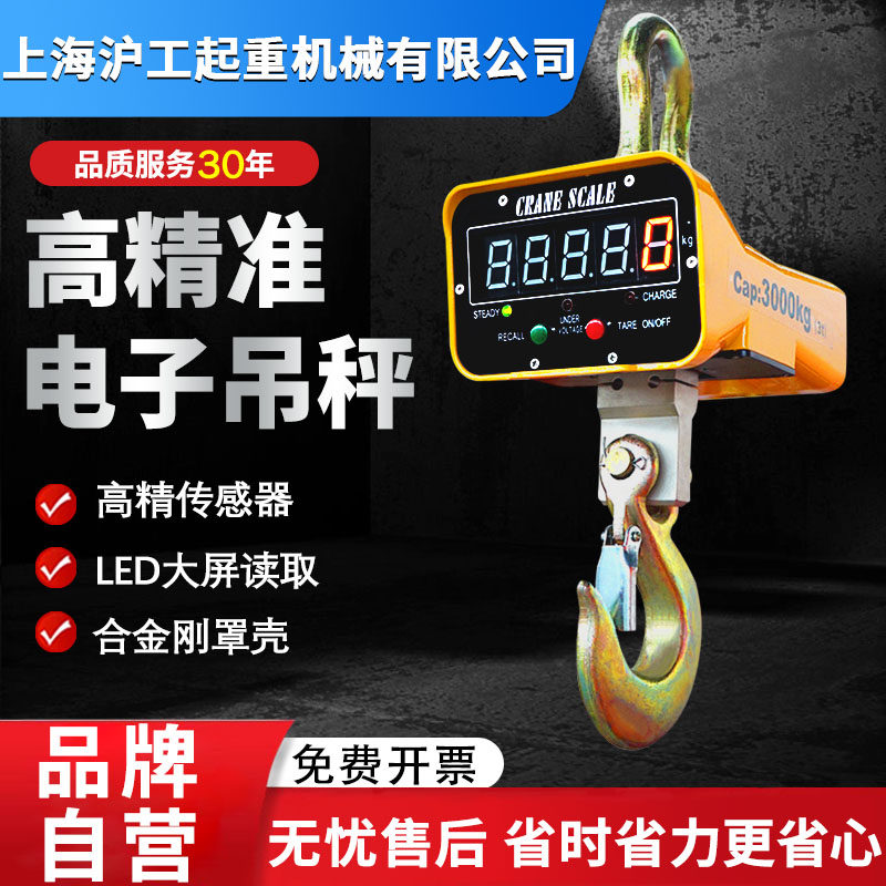 上海沪工公司高精度电子吊秤行车吊钩秤磅无线打印1/3/5/10/30t吨