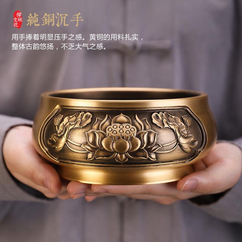 香炉家用供奉上香插香炉纯铜铜炉室内供佛敬神观音全铜莲花香炉碗