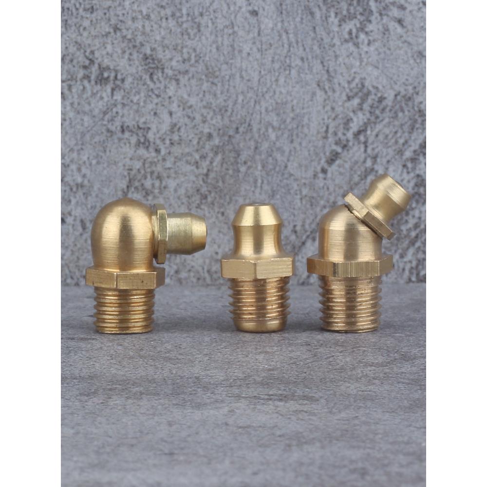 黄油嘴45度牛油咀中直通用铜油枪头弯头铜油嘴m6m8m10m12m14M16厘