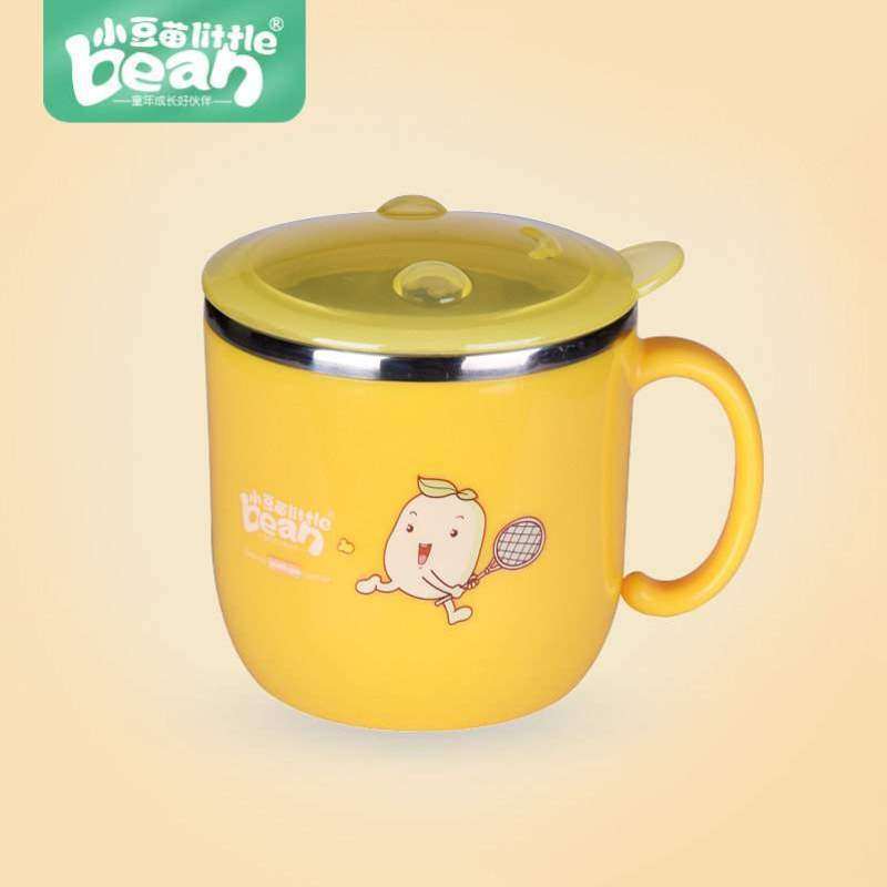 豆苗手柄宝宝不锈钢园带杯子儿童婴幼儿直饮小防烫杯带盖家用杯水