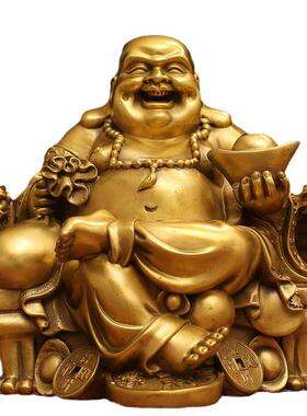 工厂直发坐龙椅弥勒佛笑佛全铜工艺品摆件办公室装饰开业店铺送礼