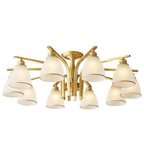 现代美式全铜客厅吊灯简约餐厅美式吸顶灯复古乡村卧室主灯玻璃灯