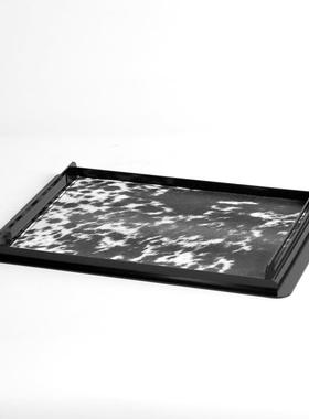 现代意式极简仿马毛黑白金属托盘摆件茶室书房桌面家居装饰摆件