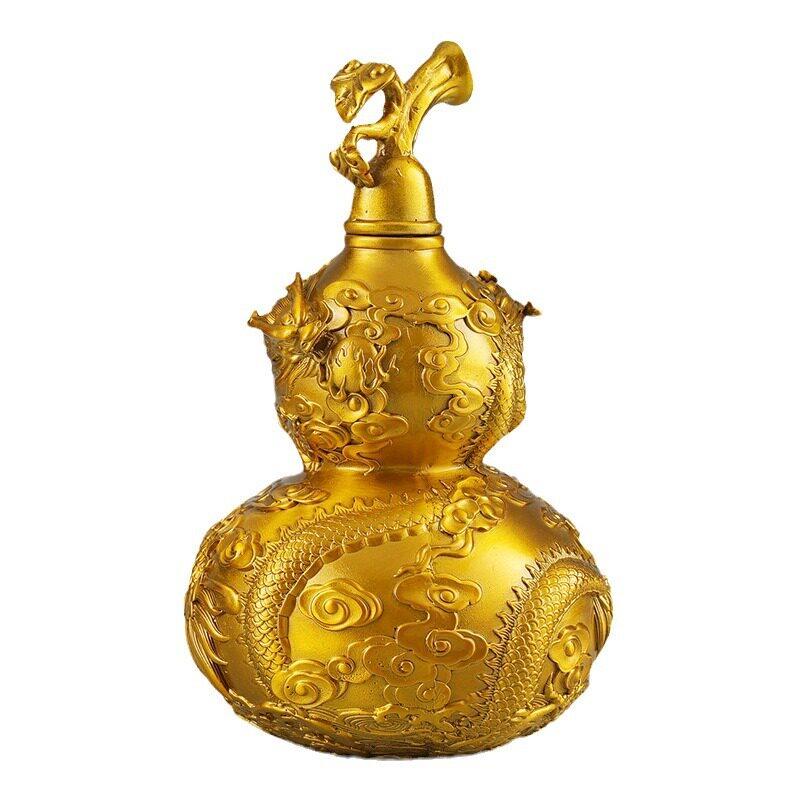 双龙戏珠葫芦黄铜摆饰龙凤呈祥铜葫芦浮雕工艺品礼品装饰摆件