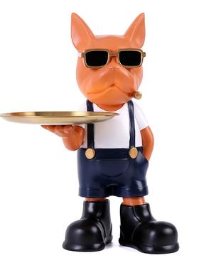 创意斗牛犬狗摆件钥匙收纳托盘客厅玄关家居装饰品树脂工艺品