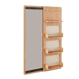 日式实木全身镜简约卧室壁挂化妆镜多功能隐藏推拉收纳置物试衣镜