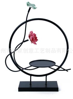 新中式莲花摆件创意意境菜装饰酒店商用特色个性餐厅展示菜品铁艺