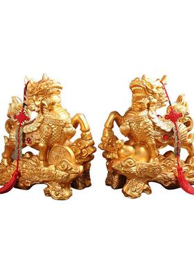 招财麒麟摆件一对中式办公室客厅酒柜麒麟装饰品店铺乔迁开业礼品