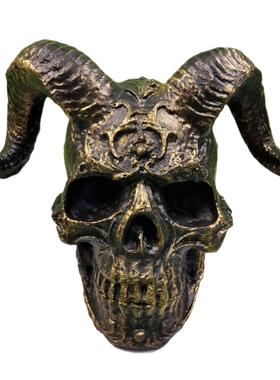 2025新品哥特式风格羊角骷髅头雕像朋克风撒旦雕塑工艺品摆件
