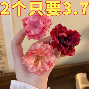 国风花花发夹侧边夹丸子头花簪花发卡马尾花朵小夹子山茶花小抓夹