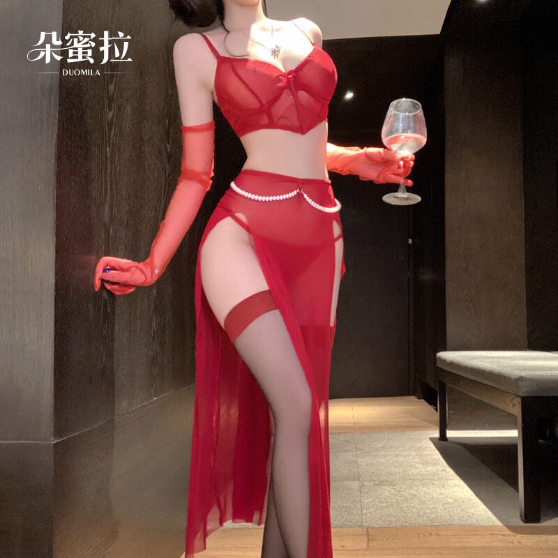 网红主播dress性感套装纯欲可爱少女透视网纱裙珍珠链条睡裙套装