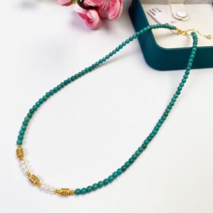 龙丰绿松石S925优雅diy日常简约锁骨链松石圆珠珍珠项链SSXL2558