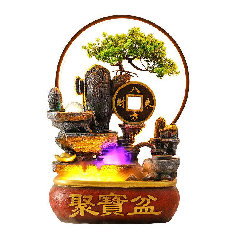 八方来财聚宝盆桌面假山流水喷泉摆件循环鱼缸加湿器客厅风水轮
