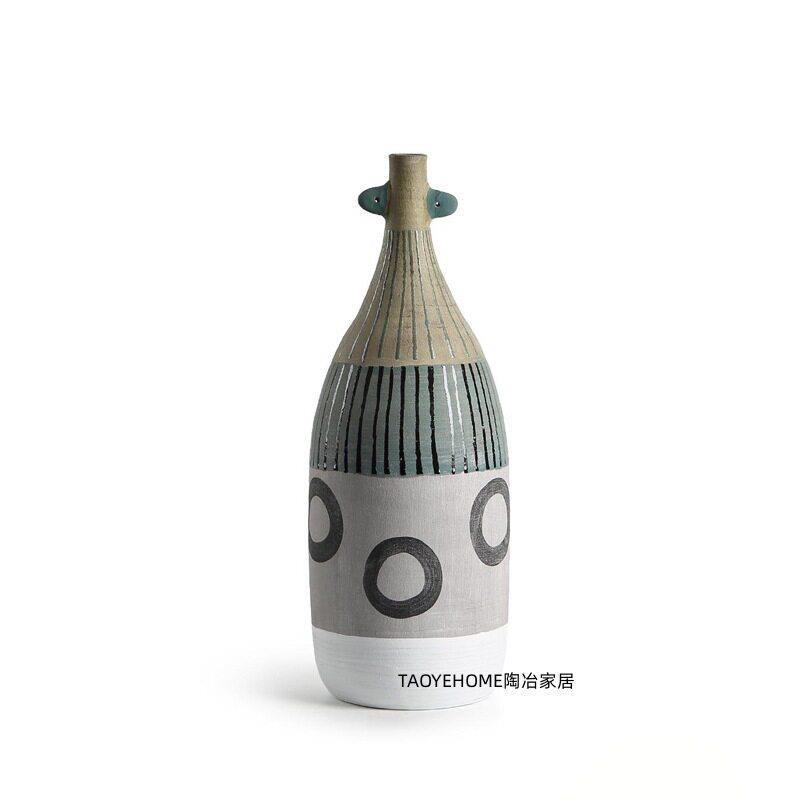 莫兰迪色北欧陶瓷花家居样板房插花器民宿餐桌软装陶饰品摆件