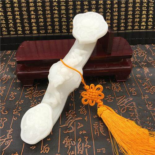天然阿富汗白玉如意摆件玉如意貔貅玉石大摆件公家居收藏品