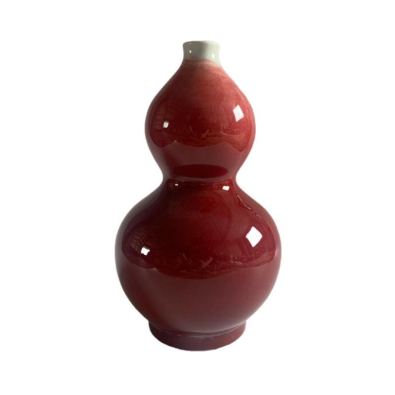 霁红釉高温陶瓷花瓶摆件客厅插花新中式仿古瓷器红色装饰品