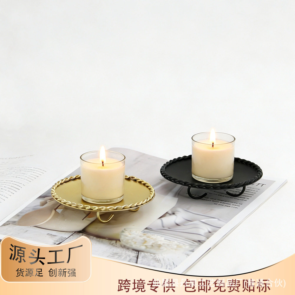 跨境几何圆形铁艺麻花边烛台桌面装饰立体创意蜡烛杯工艺品摆件