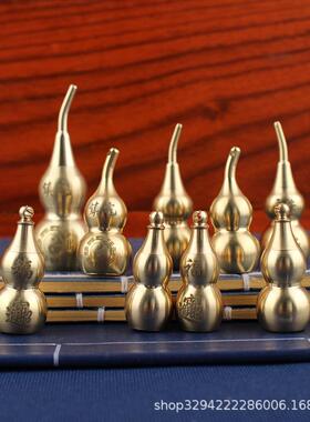 空心葫芦摆件纯黄铜葫芦家居长柄歪头开孔开盖铜器金属工艺品