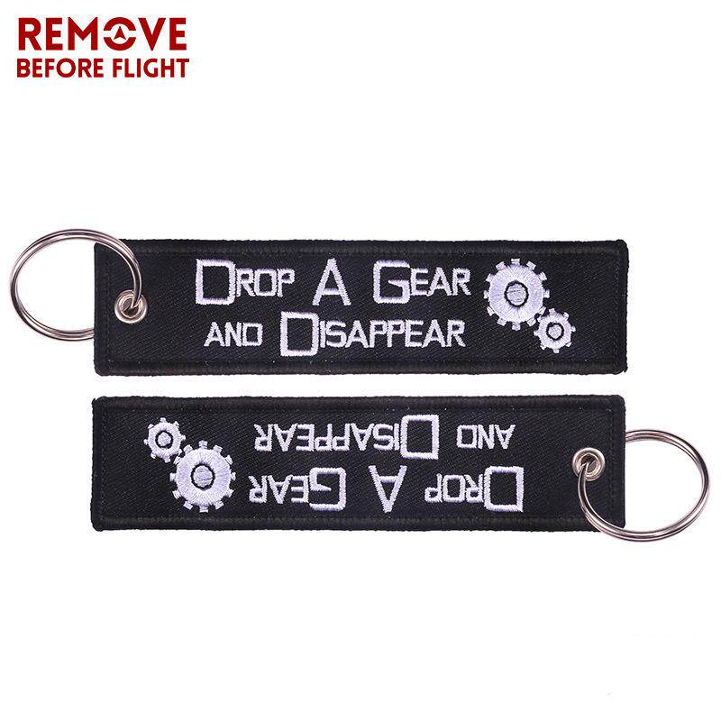 黑底白字DropAGear钥匙扣刺绣绣花摩托车汽车礼品钥匙扣挂件