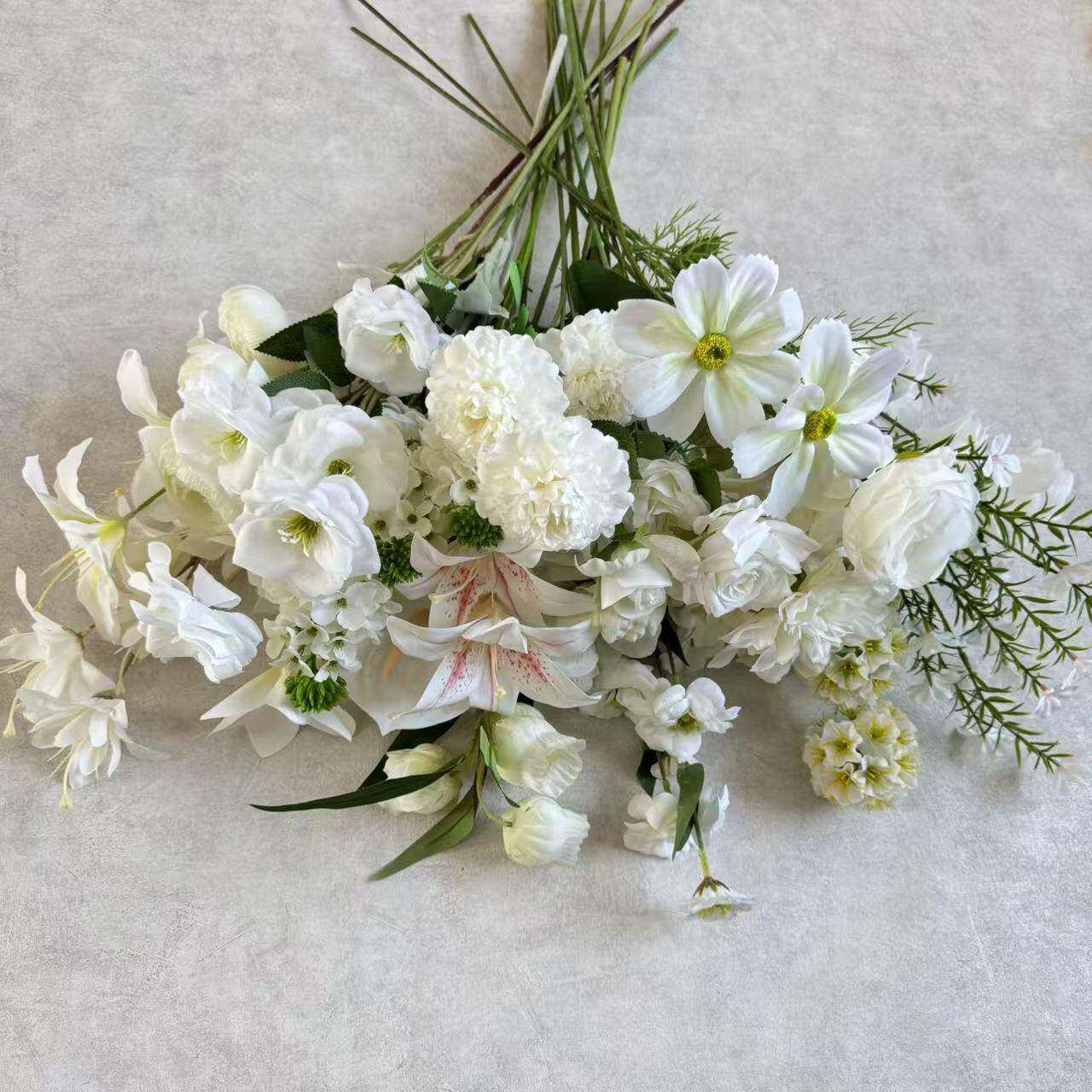 白色系婚庆仿真花婚礼场景布置假花造景地排花软装花艺插花玫瑰花