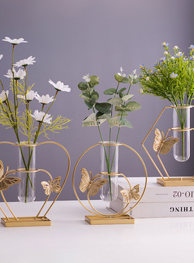 北欧风铁艺仿真花插花器家居创意假花花瓶客厅餐桌桌面摆件装饰品