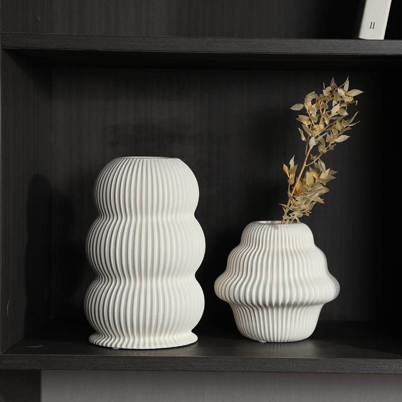 北欧ins简约白色条纹陶瓷干花花瓶 家居客厅餐桌插花居家摆件花器,家居饰品,花瓶,淘宝优惠券,粉丝福利购,淘宝优惠卷
