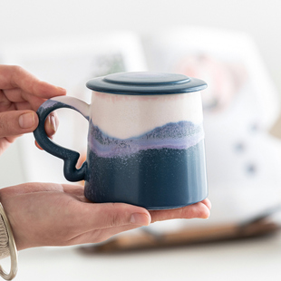 日式高颜值陶瓷马克杯家用带盖泡茶杯陶瓷杯情侣水杯咖啡杯办公杯