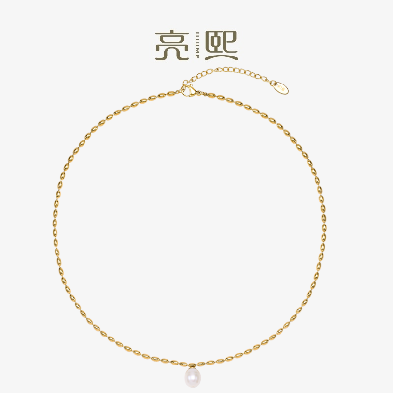 亮熙珠语系列单颗珍珠吊坠项链轻奢高级感金色米粒隔珠锁骨链