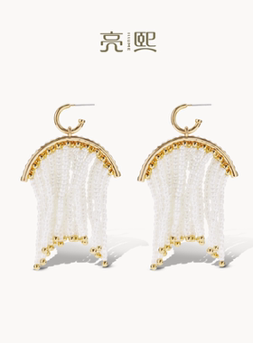流苏小米珠复古夸张耳环