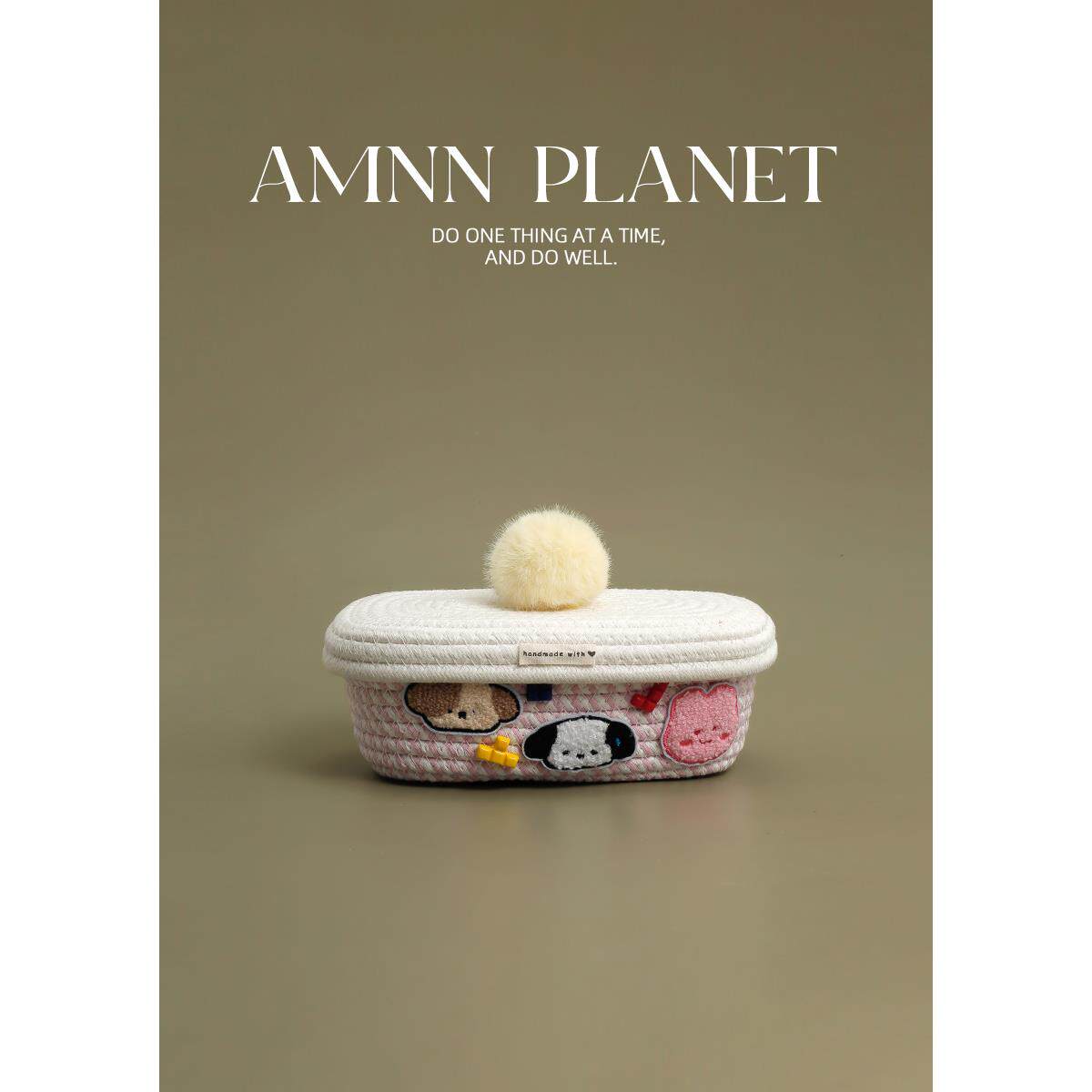 AMNN 卡通修狗棉线收纳桶桌面手工编织置物筐床头钥匙杂物置物蓝