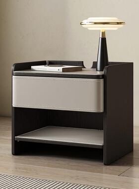 鞍意10703式马皮床头柜轻奢高级感主卧师代简约创意极简高端设现