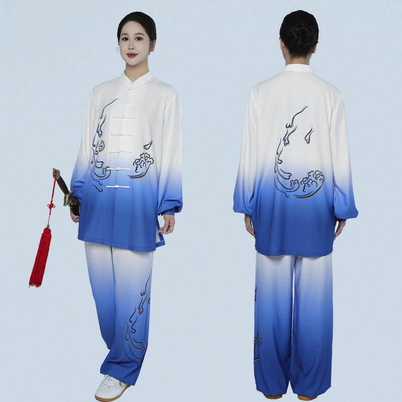 款太极服男女通用武术比赛演服练功中服渐变色式彩绘太WMG新表极