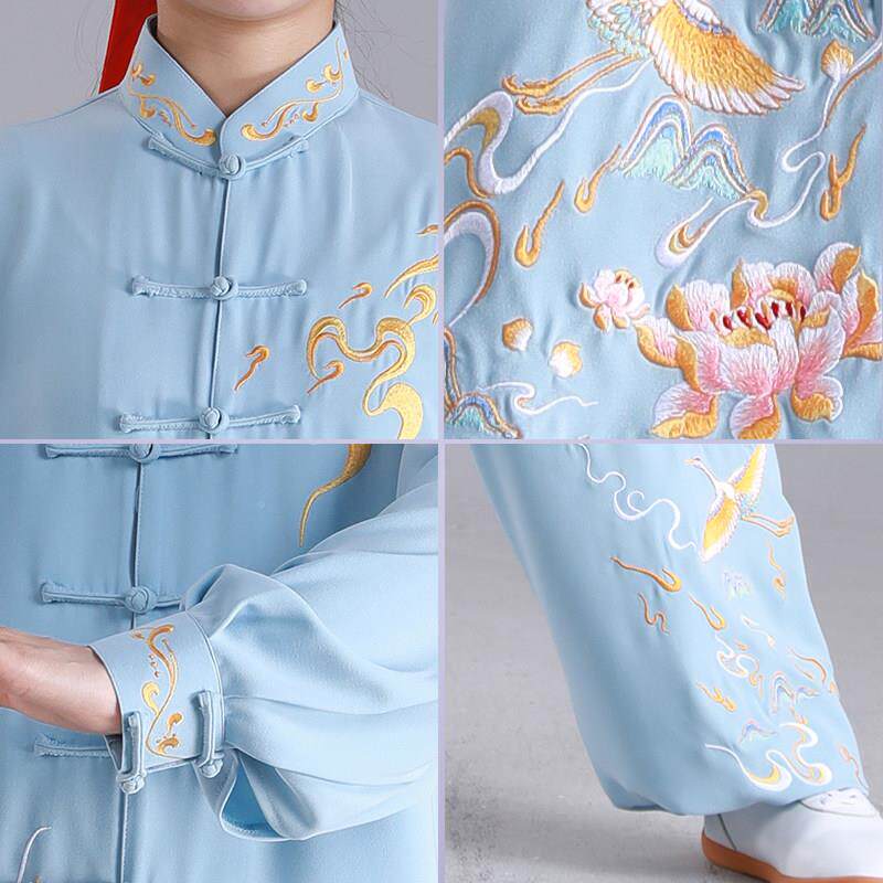 珍珠麻太极女春秋八段锦223901夏表演服武术练功服太服男中国风武