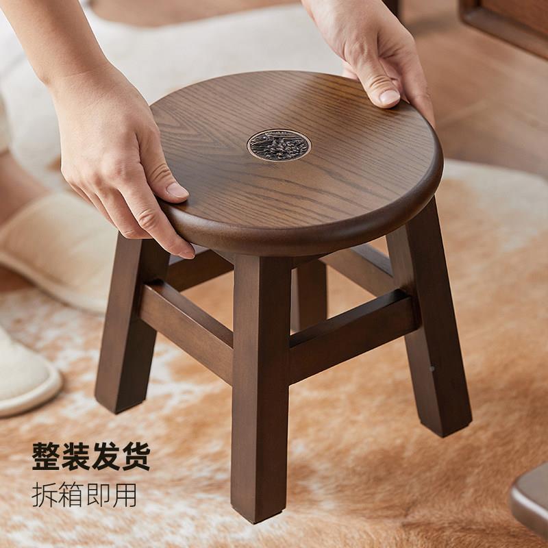 SG100-D-新中式发木 矮凳家用创意圆凳 松果方实形卯榫结构木制凳