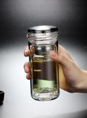 迷你ZQSH-014小巧细长型双公层玻璃杯袋水杯口女可携式茶杯办居士