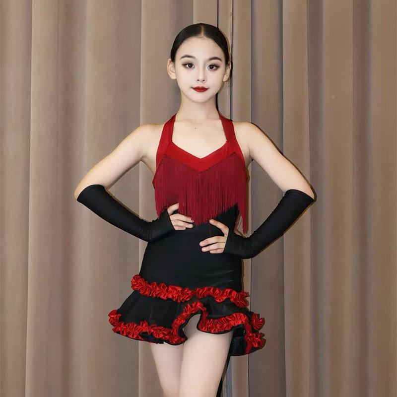 拉丁舞服女演童2025新款秋冬儿童日常训练功舞裙服少儿出服FHQ蹈