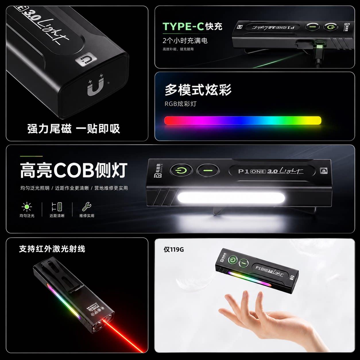 布P1格朗工P1强光充电亮户外手EDC超电筒户外小型便携维修磁吸作