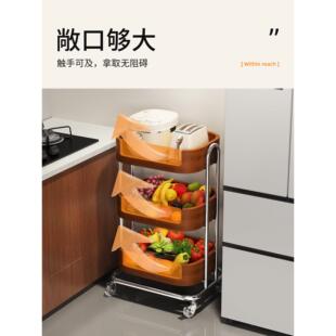 新厨房蔬菜物架带轮不锈钢架零食架C2511060柜橱分层架窄边置靠墙