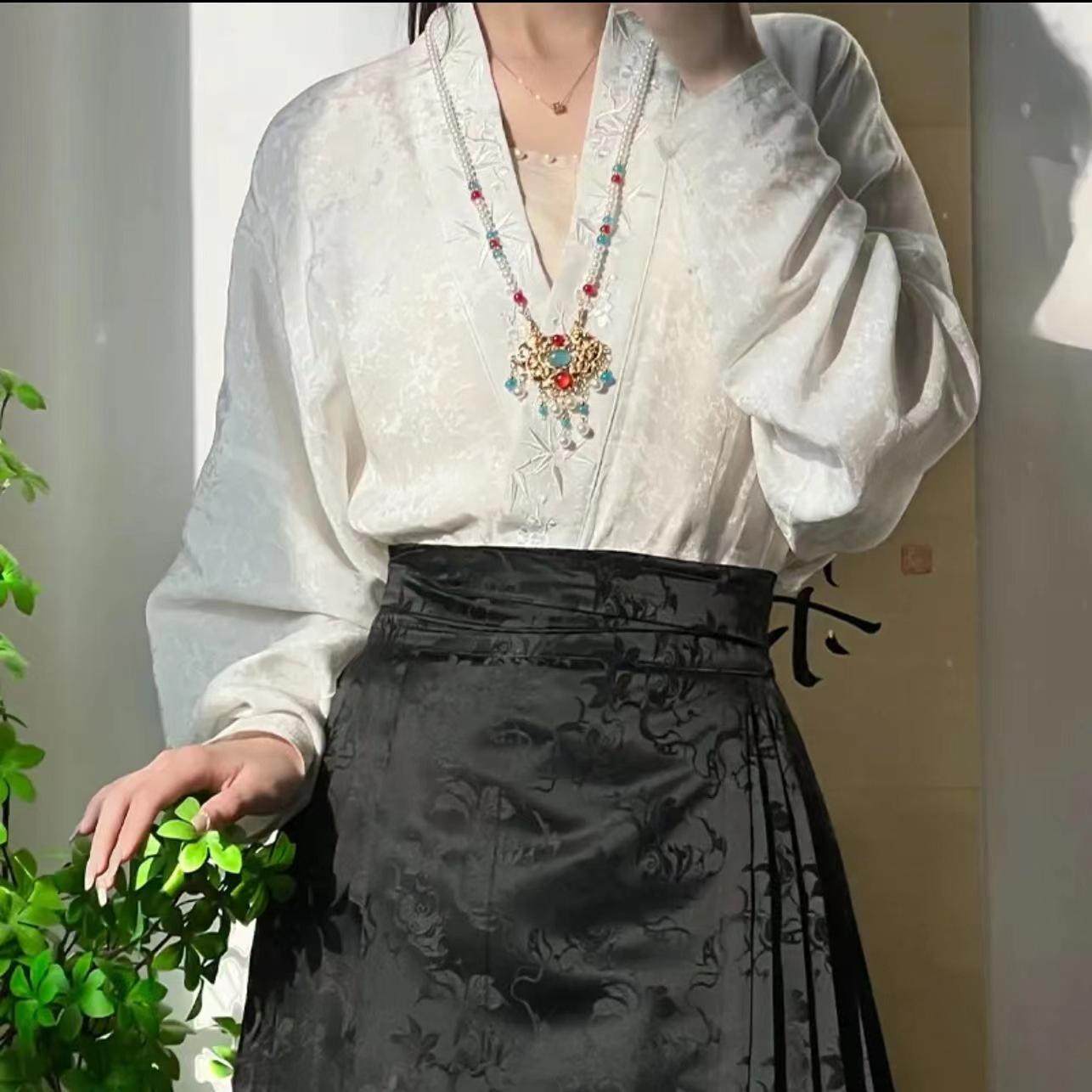 交领飞机袖上衣搭配马面裙新中式2026春夏季新款女装汉服