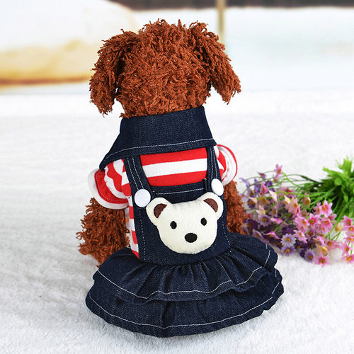 好货Denim suspenders dog clothes pet cats dogs warmth stripe