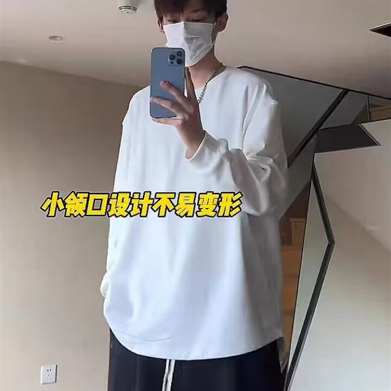 纯白色320g重磅长袖T恤男款欧美高街vibe内搭上衣秋冬纯棉打底衫