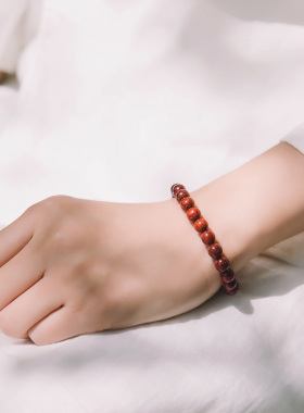 本命年小叶紫檀秀气文艺手串情侣男女复古莲花雕刻佛珠单圈手链饰