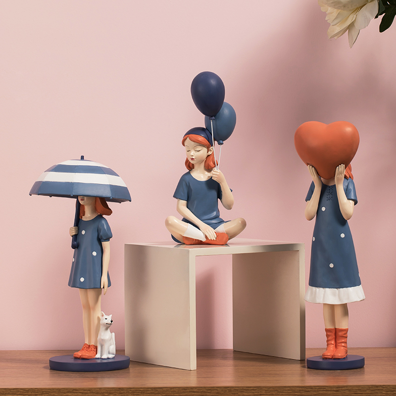 Girl Figurines Home Decor Character Model Resin Statue Livin