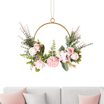 Artificial Green Leaves Wreath 13.8 Inch Wreath For Front