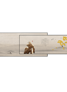 好货金鹿高升客厅装饰画新中式横版沙发背景墙挂画茶室叠加画卧室