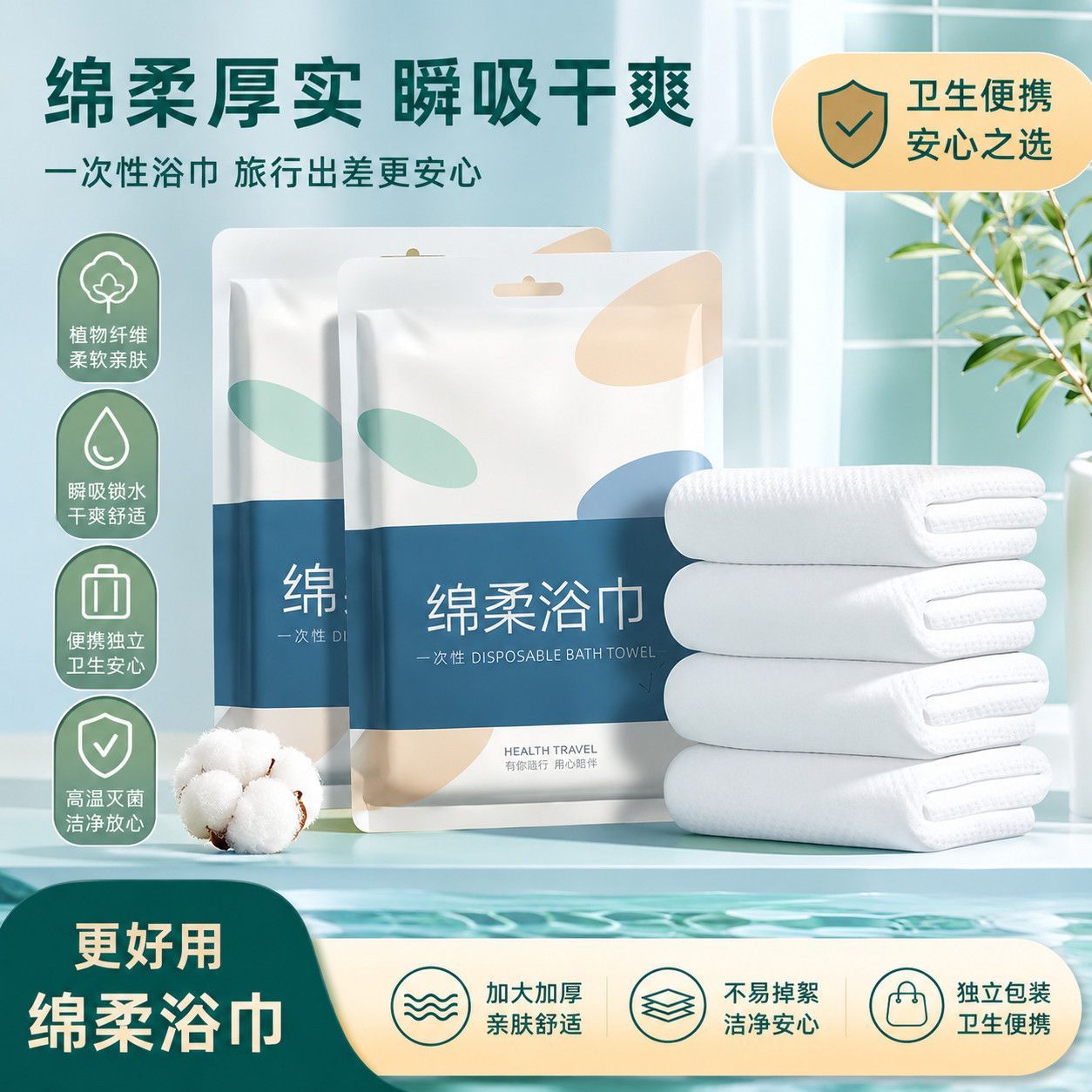 一次性浴巾旅行便携加大加厚植物纤维瞬吸干爽独立包装出差毛巾