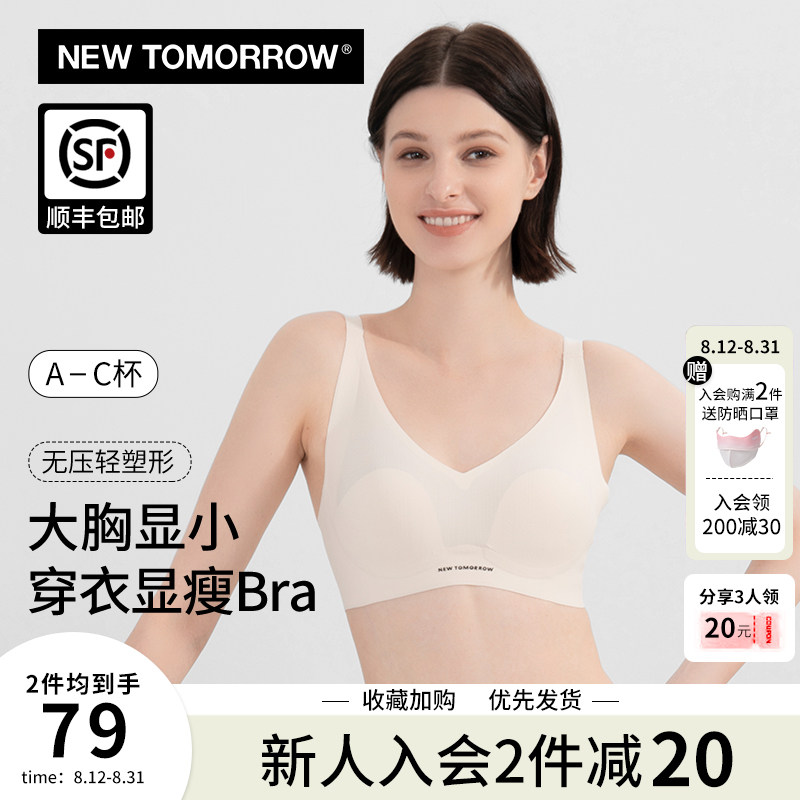 NEW TOMORROW大胸显小聚拢显瘦内衣女轻薄款侧收副乳隐形美背文胸