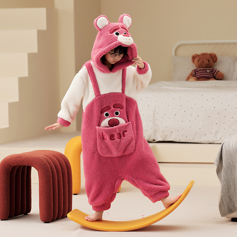 天线宝宝儿童连身睡衣秋冬珊瑚绒男女童亲子母女法兰绒家居服睡袋