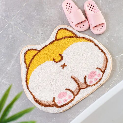 好货Bathroom Door Entrance Mat Cute Corgi Bath Rug Bathroom