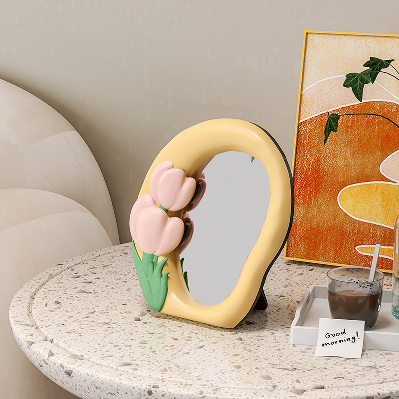 奶油insd风玄关装饰摆件相框家用网红女生卧室梳妆台镜子桌面摆件